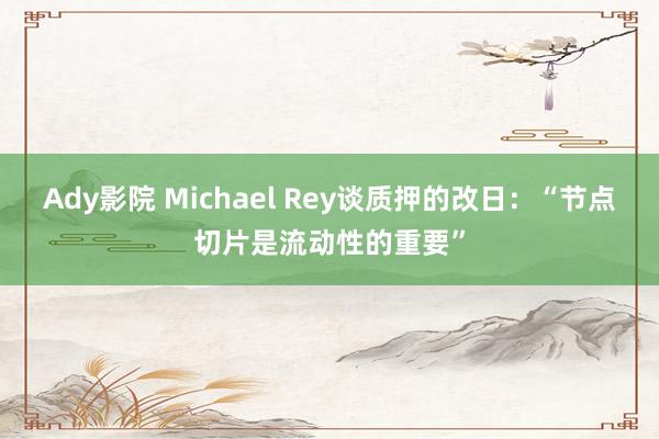 Ady影院 Michael Rey谈质押的改日：“节点切片是流动性的重要”